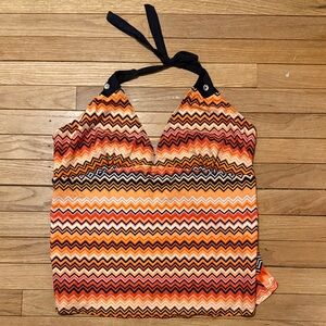 Amazon Women's Zigzag Halter Swim Top - Orange and Black